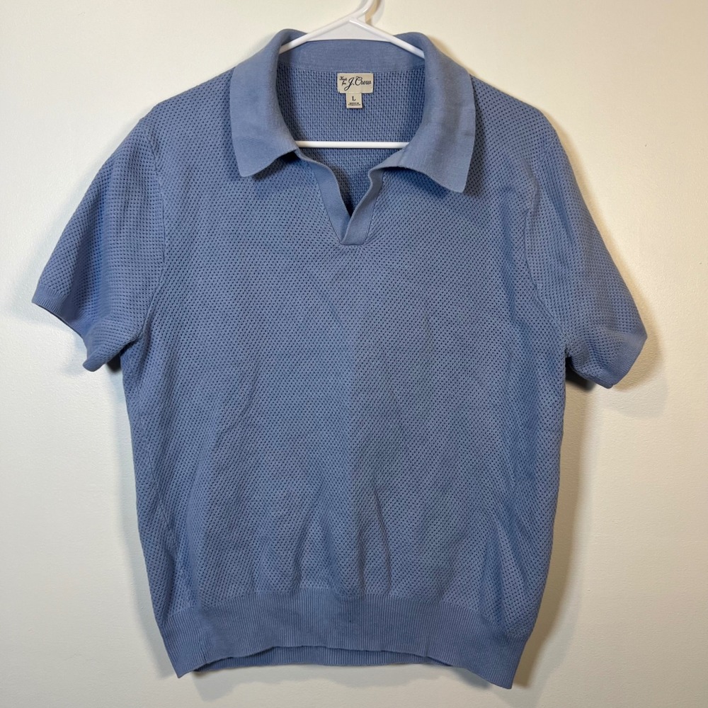 J. Crew Mens Knit Cotton Mesh Polo Shirt Blue Old Money Preppy Large